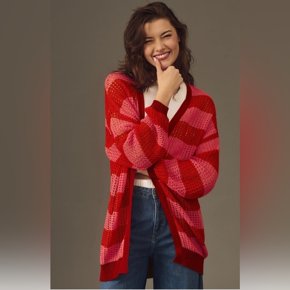 Farm Rio Striped Open-Front Cardigan Sweater |Anthropologie Size Small